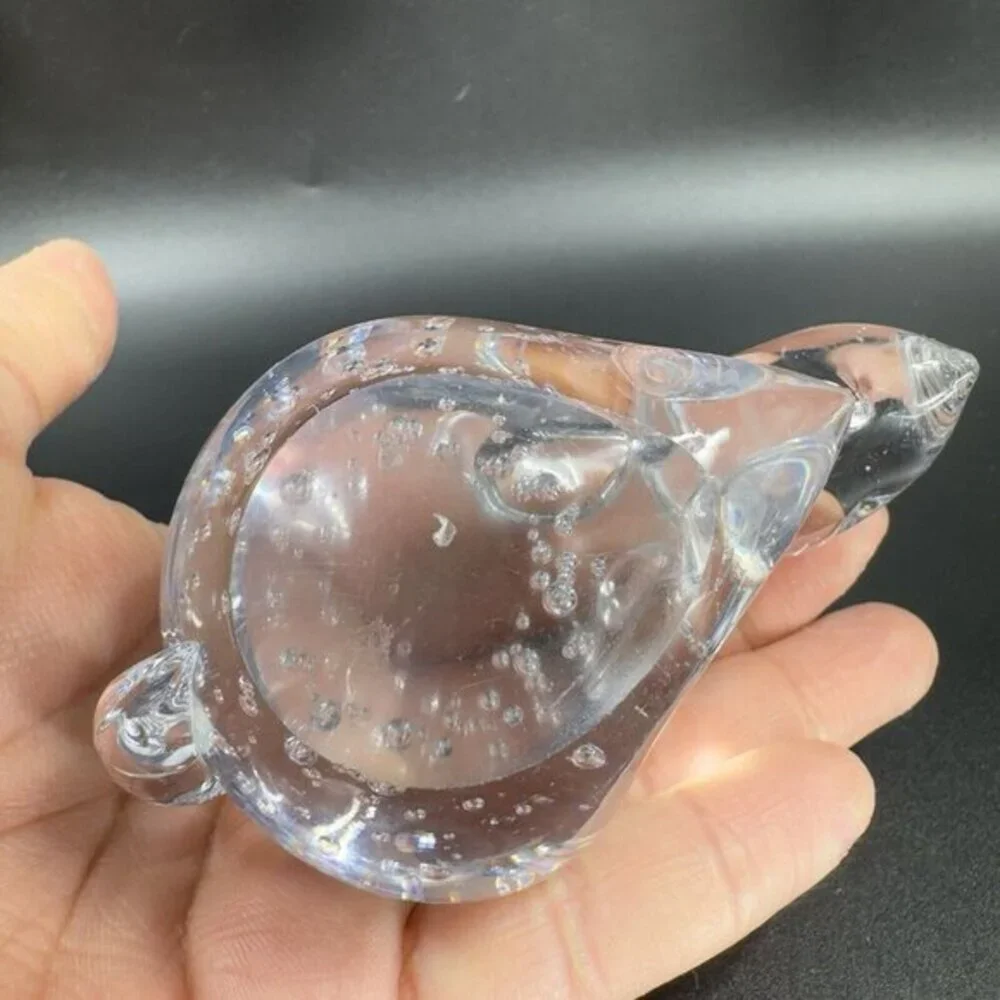 Vintage 1980s Clear Glass Bunny Figurine Paperweight‎ With Small Bubbles Figure